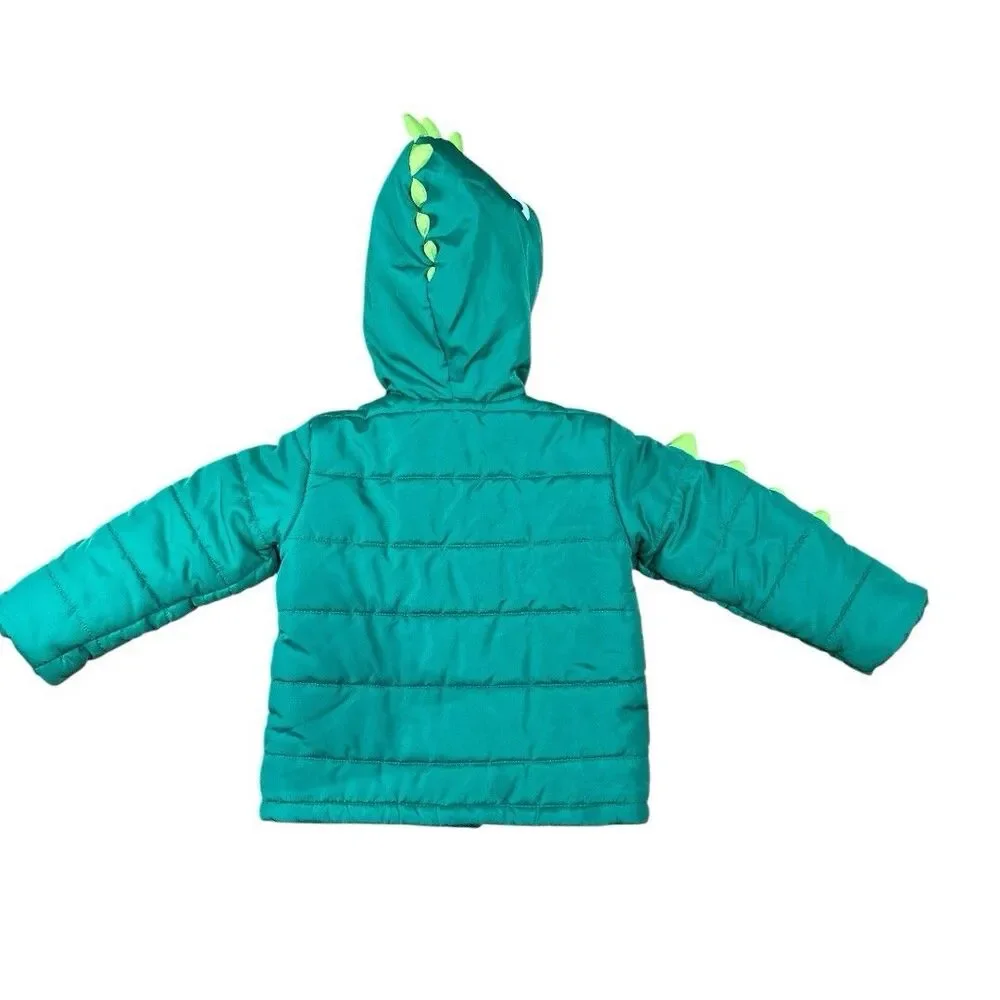 Little Me Toddler Boys Green Dinosaur Puffer Jacket Coat 3D Spikes 2T